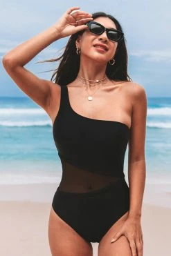 Wholesale 🛒 Cupshe Forest Adventure Solid Mesh One Shoulder One Piece 🩱 Swimsuit ✨