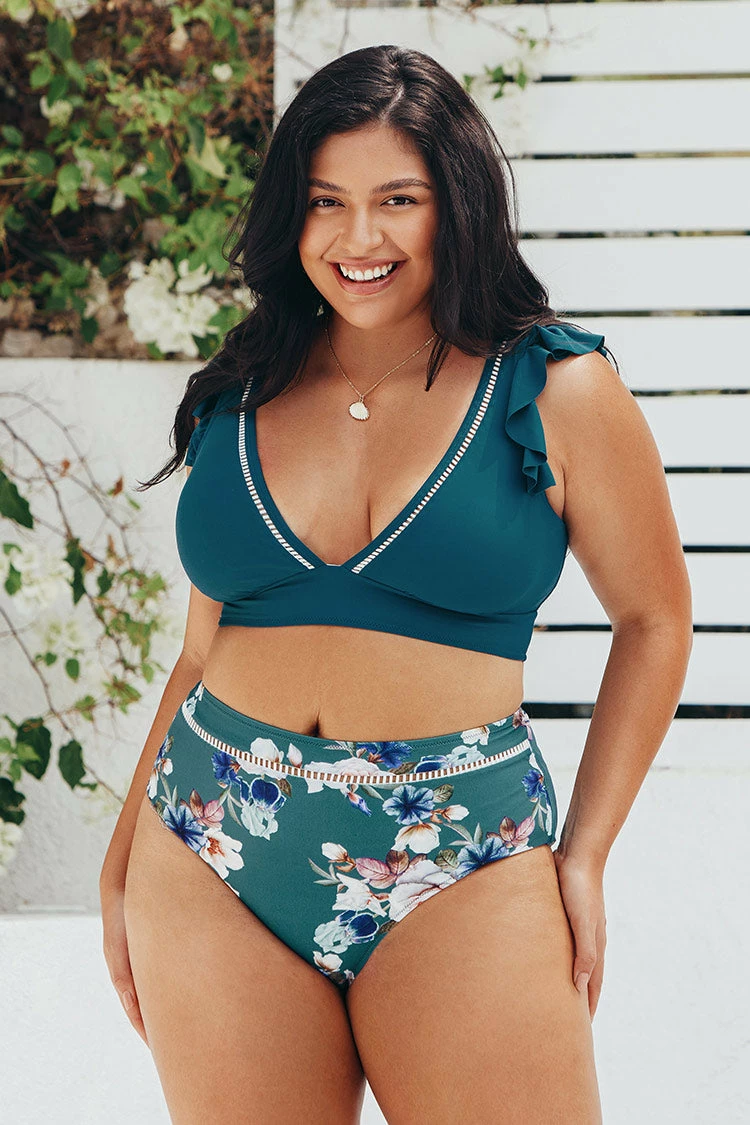 Discount π€© Cupshe Teal And Floral Ruffle Plus Size π Bikini π 3 Discount π€© Cupshe Teal And Floral Ruffle Plus Size π Bikini π - Image 3