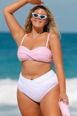 Hot Sale ✨ Cupshe Macaron Sky Molded Twist Front Bandeau and High Waist Plus Size 👙 Bikini Set ✨