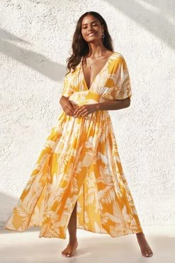 Best deal 🌟 Cupshe Selena Yellow Floral V-neck Midi 👗 Dress 🔔