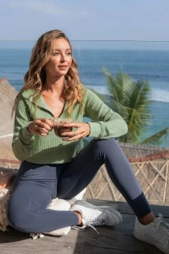 Discount ⌛ Cupshe Fresh Sage Zipper Front High Neck Crop Sweatshirt 😍