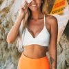 Coupon ⌛ Cupshe Solid White 👙 Bikini with Orange High Waisted Bottom ✔️