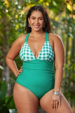 Hot Sale 🌟 Cupshe Daniella Gingham Criss Cross Plus Size One Piece 🩱 Swimsuit ✨