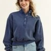Cheap 🔔 Cupshe Martina Button-Collar Cropped Navy Sweatshirt 🎁