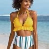 Cheapest ❤️ Cupshe Beach Days Ruffle and Striped High Waisted 👙 Bikini 🔔