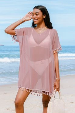 Wholesale 🤩 Cupshe Tinsley Pink V-neck Tassel Split Cover Up 👏