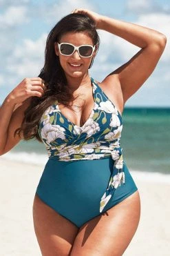 Budget ✔️ Cupshe Anna Floral Halter Wrap Plus Size One Piece 🩱 Swimsuit 👍