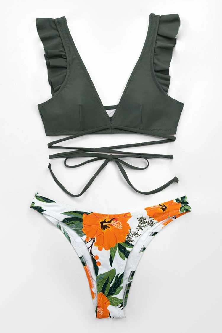 Coupon π Cupshe Olive and Floral Ruffle Lace Up π Bikini π 1 Coupon π Cupshe Olive and Floral Ruffle Lace Up π Bikini π