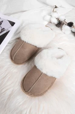 Buy 🎁 Cupshe Jupiter Khaki Suede Fluffy Slippers 🌟