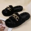 New ❤️ Cupshe Brownstone Black Fluffy Chain Decor Slippers ✨