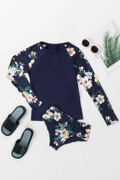 Buy 🔥 Cupshe Milan Floral High Neck Long Sleeve Tankini 🧨