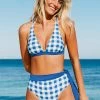 Deals ⭐ Cupshe Willa Blue Gingham Triangle Belted 👙 Bikini 🔥