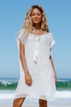 Cheap π Cupshe Maliah Crochet Trim Tassel Cover Up β