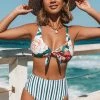 Discount 🔔 Cupshe Floral and Stripe Knotted High Waisted 👙 Bikini ✔️