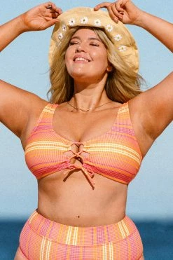 Best deal 🤩 Cupshe Mercury Stripe Strappy Front Bralette Plus Size 👙 Bikini Top ⭐