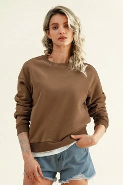New 😀 Cupshe Last Dance Brown Crewneck Sweatshirt 👏