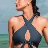Flash Sale 🛒 Cupshe Omniscient Solid Cross Halter 👙 Bikini Top 👍