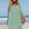 Promo ⌛ Cupshe Tinsley Light Green V-neck Tassel Split Cover Up ✔️