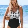 New ❤️ Cupshe Gingham and Black Ruffle One Piece 🩱 Swimsuit 🎁