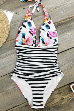 Coupon ⭐ Cupshe Bold Floral and Stripe Halter One Piece 🩱 Swimsuit 🛒 -Cupshe Online Shop 1 3e2e0a03 27b3 40d8 88f5 948f0c6fd7e6