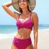 Best Sale 🧨 Cupshe Annie Fuchsia Wrap Ruched Back Hook 👙 Bikini 💯