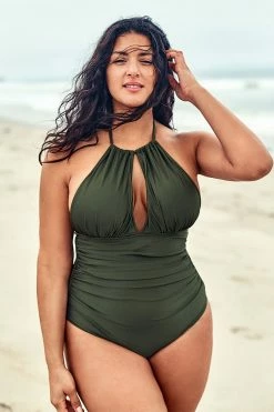 Best Sale 🎁 Cupshe Olive Halter Plus Size One Piece 🩱 Swimsuit 😍