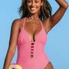 Flash Sale ⭐ Cupshe Joyful Retro Solid Button Front Halter One Piece 🩱 Swimsuit 🌟