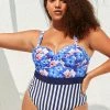 Deals 👏 Cupshe Blue Floral and Striped Plus Size One Piece 🩱 Swimsuit 💯