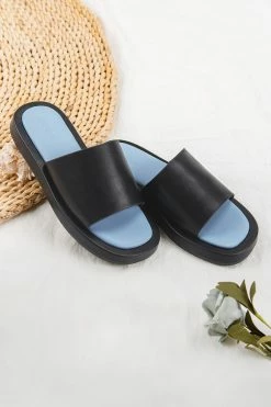 Outlet ✔️ Cupshe Coffee Run Black Wide Band Slide Sandals ⭐
