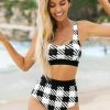 Hot Sale ⌛ Cupshe Black and White Plaid High Waisted 👙 Bikini 😍