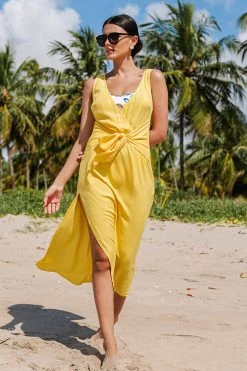Budget 🔥 Cupshe Zaniyah Yellow Tie Waist V-neck Cover Up 👗 Dress 👍
