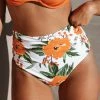 Best Sale 🤩 Cupshe Orange Floral Shirring High Waisted 👙 Bikini Bottom ⭐