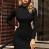 Buy 👏 Cupshe Emmalee Black High Neck Cut Out Long Sleeve 👗 Dress ⭐