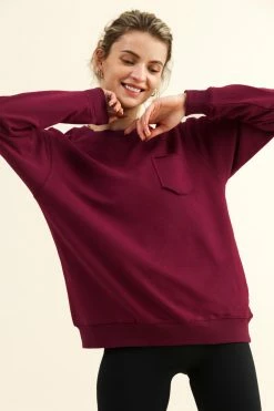 Buy ❤️ Cupshe Havana Burgundy Oversized Pullover Sweatshirt 👏