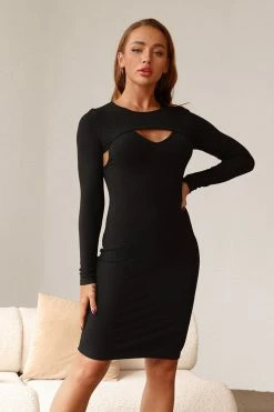 Best Pirce 💯 Cupshe Christian Black Cut Out Long Sleeve 👗 Dress 🔔