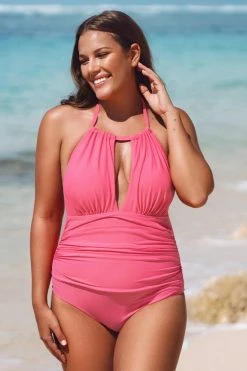 Promo ⭐ Cupshe Mercury Retrograde Solid High Neck Plus Size One Piece 🩱 Swimsuit ❤️