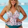 Deals 💯 Cupshe Floral Plus Size Ruffle Tankini Top 🛒