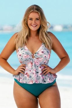 Deals 💯 Cupshe Floral Plus Size Ruffle Tankini Top 🛒