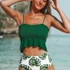 Best Pirce ❤️ CUPSHE Smocked Green and Monstera High Waisted 👙 Bikini 🧨