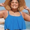 Best deal 😍 Cupshe Stacey Blue Ruffle Plus Size Tankini Top 😍