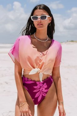 Cheap ⌛ Cupshe 🌞 Summerslate Tie Waist Ombre Crop Cover Up Top 😍