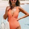 Outlet ❤️ Cupshe Emberly Orange Plunge Criss Cross One Piece 🩱 Swimsuit ⌛