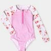 Best Pirce 🤩 Cupshe Girls' Ditsy Mix Zip Long Sleeve 🩱 Swimsuit 🌟