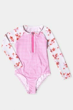 Best Pirce 🤩 Cupshe Girls' Ditsy Mix Zip Long Sleeve 🩱 Swimsuit 🌟