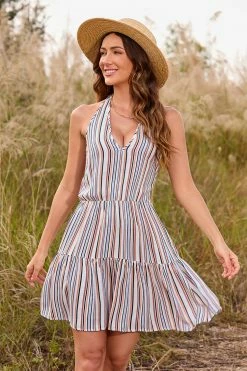 Deals ❤️ Cupshe Lacey Striped Ruffle Halter 👗 Dress ✔️