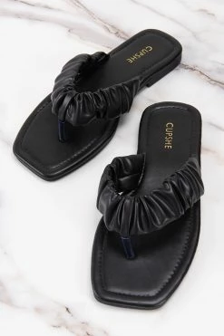 Best Pirce 😀 Cupshe Black Orchid Ruched Thong Sandals 😀