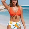 Coupon 😍 Cupshe Jayde Tie Front Orange Print 👙 Bikini 🧨