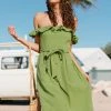 Best reviews of 🎉 Cupshe Alejandra Green Off Shoulder Ruffle Tea Length 👗 Dress ⌛