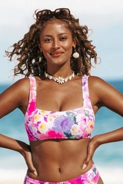 Best Sale 🔔 Cupshe Zaria Floral Square Neck 👙 Bikini Top 🧨