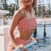 Coupon 🛒 Cupshe Red Gingham Smocked 👙 Bikini ✨